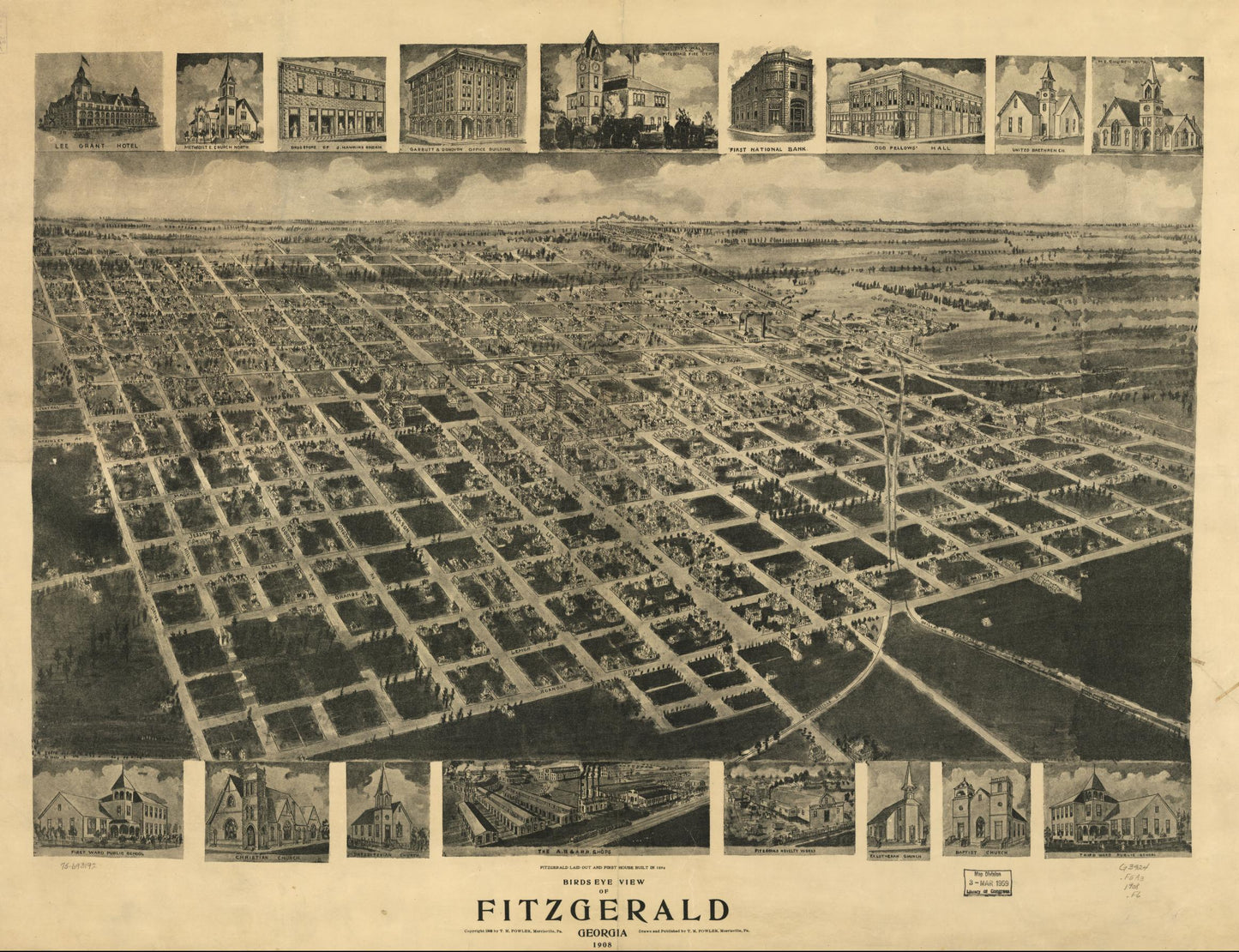 Bird's eye view of Fitzgerald, Georgia 1908. (1908) – Historic Bird’s-Eye View Panorama Print