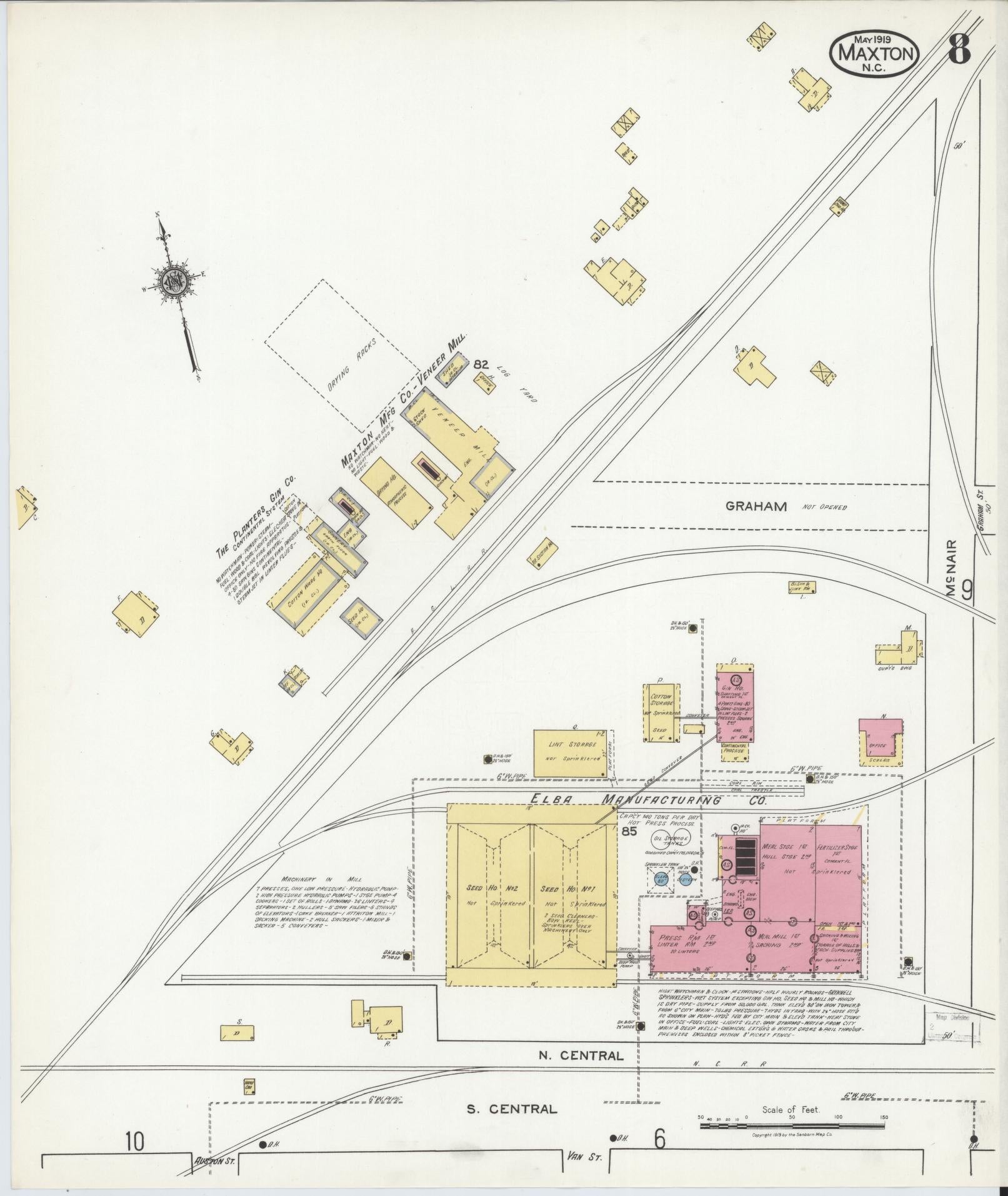 Sanborn Fire Insurance Map from Maxton, Robeson County, North Carolina (1919), Sheet #0008 - Complete Map Set gallery image, historic Sanborn map, vintage wall art, North Carolina North Carolina