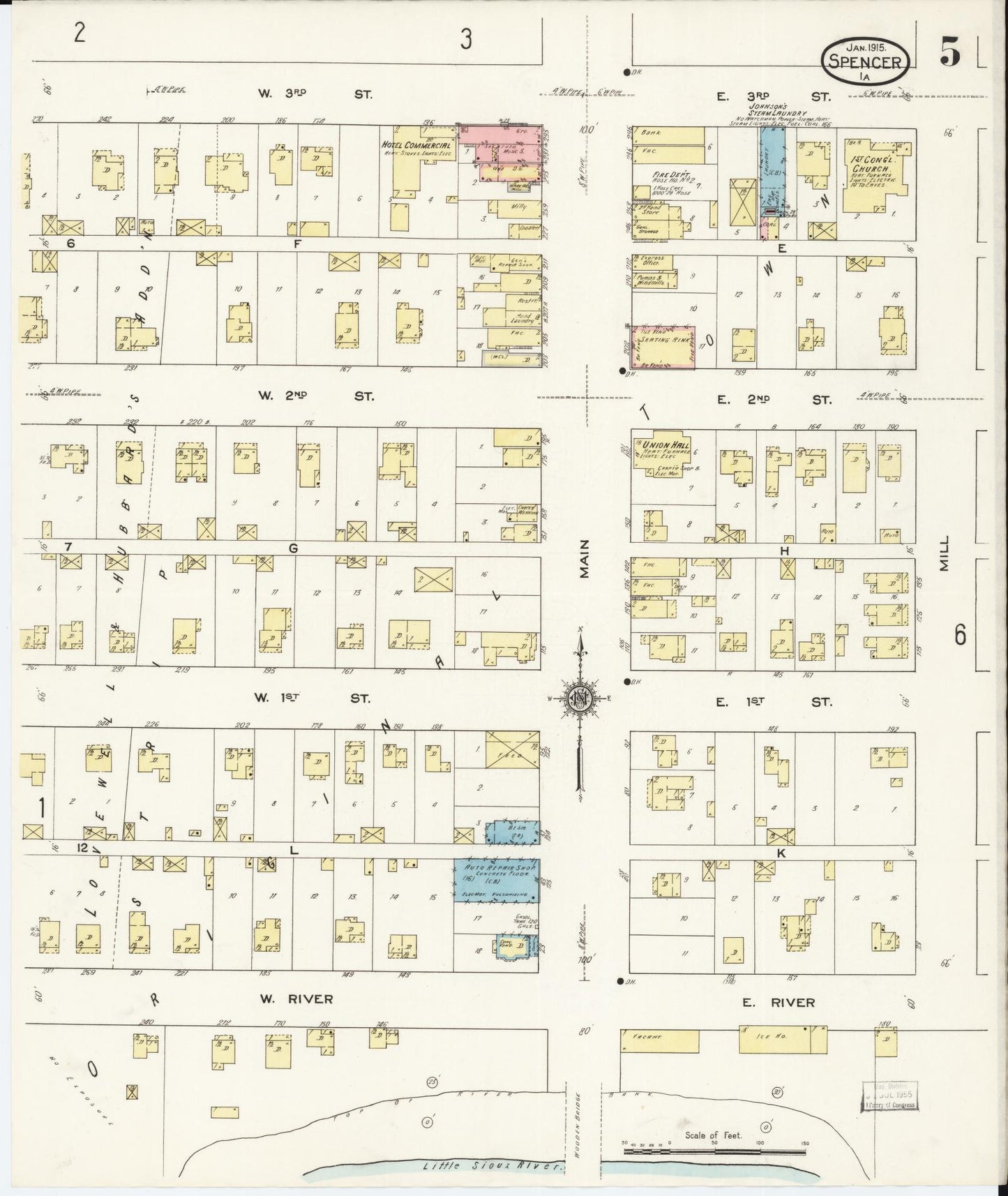 Sanborn Fire Insurance Map from Spencer, Clay County, Iowa (1915), Sheet #0005 - Historic Sanborn Fire Insurance Map Print, vintage old map wall art