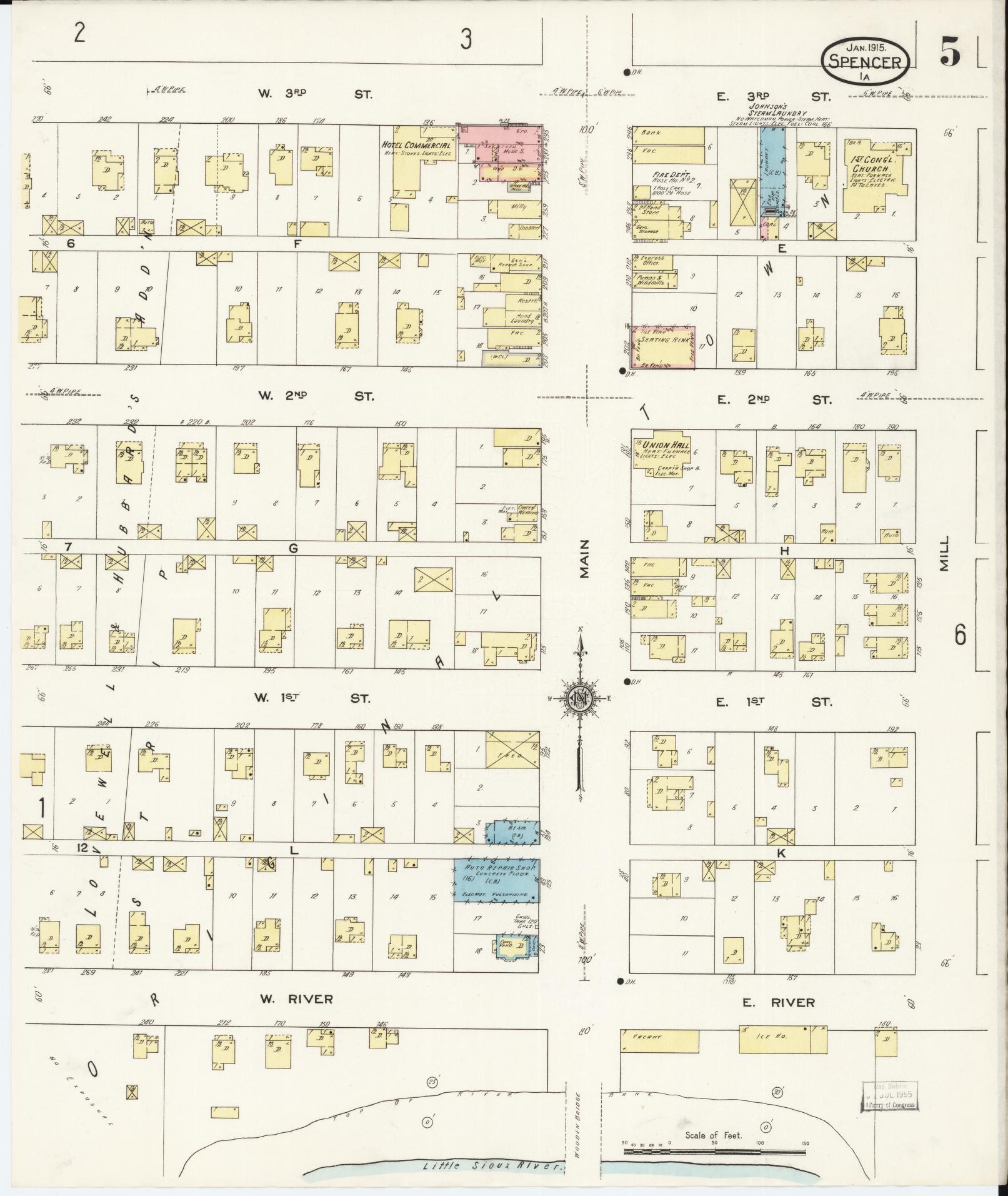 Sanborn Fire Insurance Map from Spencer, Clay County, Iowa (1915), Sheet #0005 - Historic Sanborn Fire Insurance Map Print, vintage old map wall art