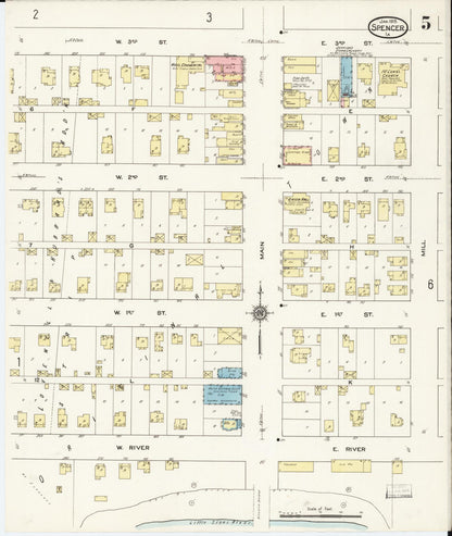 Sanborn Fire Insurance Map from Spencer, Clay County, Iowa (1915), Sheet #0005 - Historic Sanborn Fire Insurance Map Print, vintage old map wall art