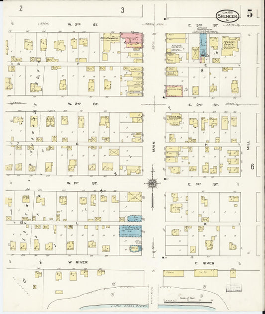 Sanborn Fire Insurance Map from Spencer, Clay County, Iowa (1915), Sheet #0005 - Historic Sanborn Fire Insurance Map Print, vintage old map wall art