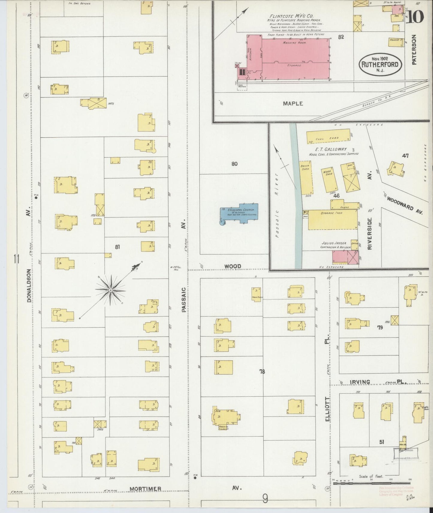 Sanborn Fire Insurance Map from Rutherford, Bergen County, New Jersey (1902), Sheet #0010 - Complete Map Set gallery image, historic Sanborn map, vintage wall art, New Jersey New Jersey