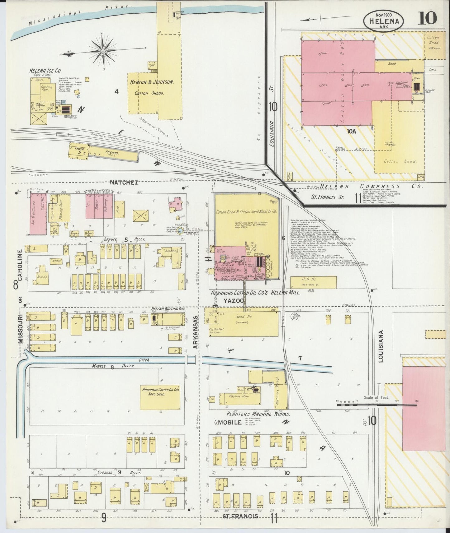 Sanborn Fire Insurance Map from Helena, Phillips County, Arkansas (1900), Sheet #0010 - Complete Map Set gallery image, historic Sanborn map, vintage wall art, Arkansas Arkansas
