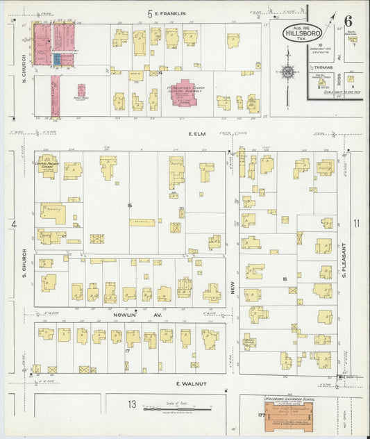 Sanborn Fire Insurance Map from Hillsboro, Hill County, Texas (1918), Sheet #0006 - Historic Sanborn Fire Insurance Map Print, vintage old map wall art, antique decor, genealogy gift, Texas Texas map