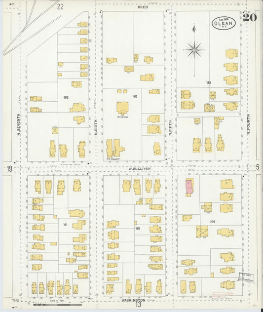 Sanborn Fire Insurance Map from Olean, Cattaraugus County, New York (1904), Sheet #0020 - Historic Sanborn Fire Insurance Map Print, vintage old map wall art, antique decor, genealogy gift, New York New York map
