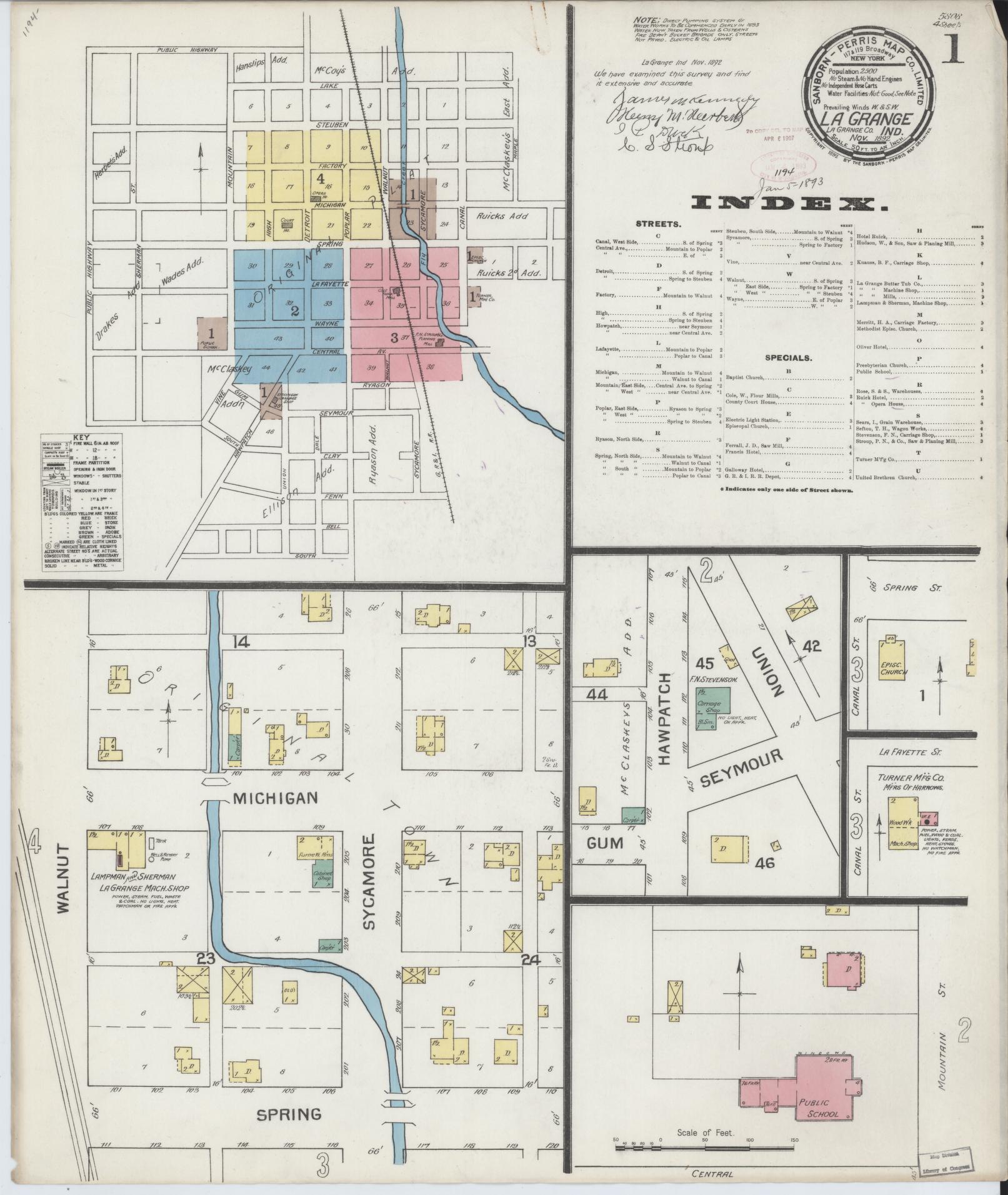 Sanborn Fire Insurance Map from Lagrange, LaGrange County, Indiana (1892), Sheet #0001 - Complete Map Set gallery image, historic Sanborn map, vintage wall art, Indiana Indiana