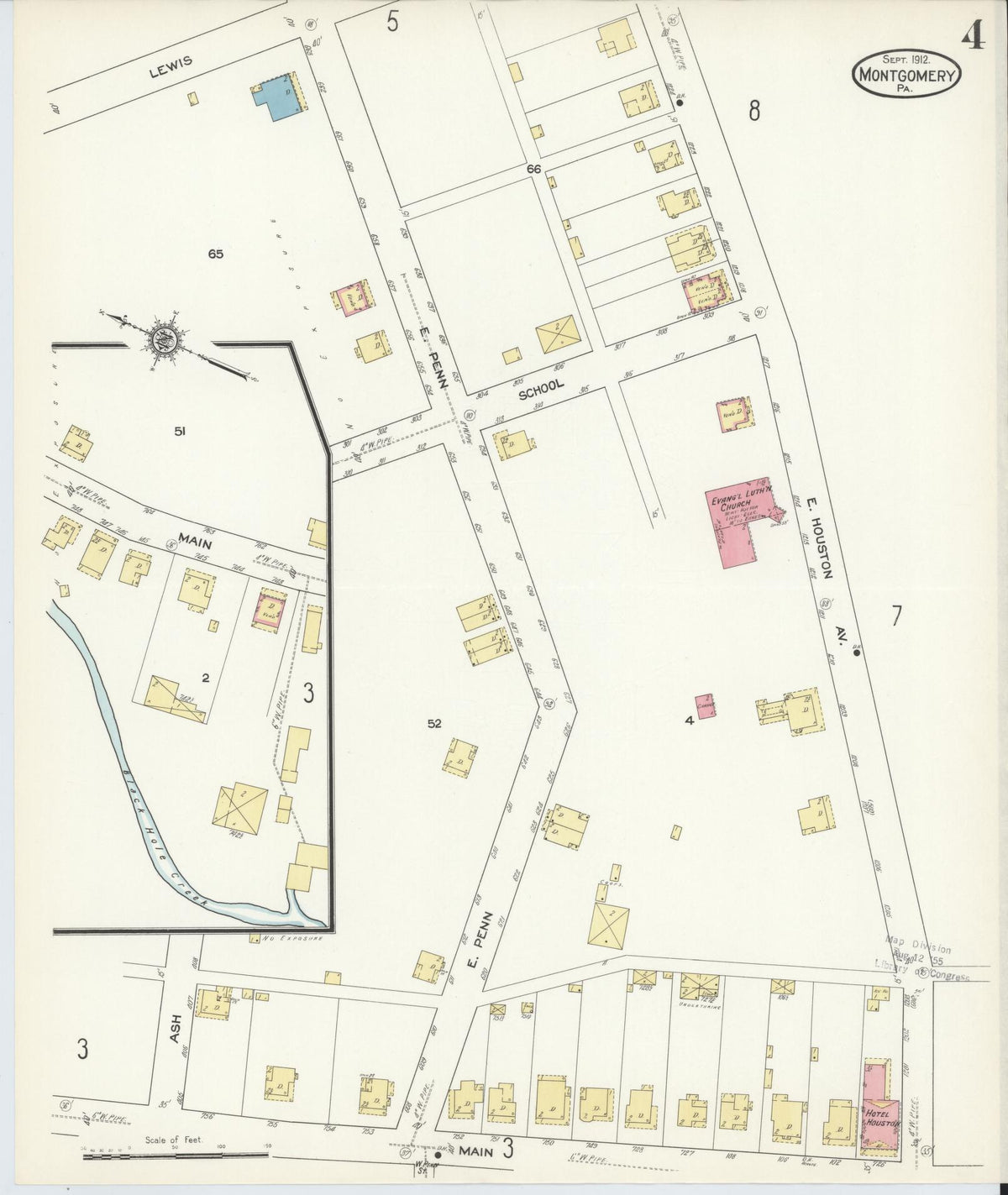 Sanborn Fire Insurance Map from Montgomery, Lycoming County, Pennsylvania (1912), Sheet #0004 - Historic Sanborn Fire Insurance Map Print, vintage old map wall art, antique decor, genealogy gift, Pennsylvania Pennsylvania map