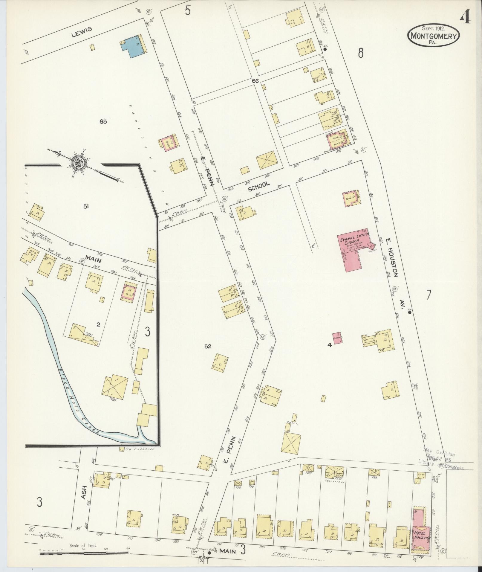 Sanborn Fire Insurance Map from Montgomery, Lycoming County, Pennsylvania (1912), Sheet #0004 - Historic Sanborn Fire Insurance Map Print, vintage old map wall art, antique decor, genealogy gift, Pennsylvania Pennsylvania map