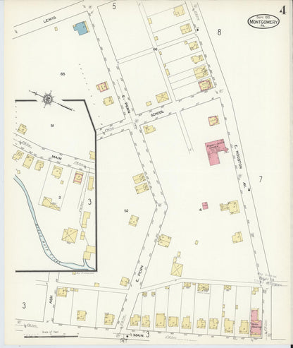 Sanborn Fire Insurance Map from Montgomery, Lycoming County, Pennsylvania (1912), Sheet #0004 - Historic Sanborn Fire Insurance Map Print, vintage old map wall art, antique decor, genealogy gift, Pennsylvania Pennsylvania map