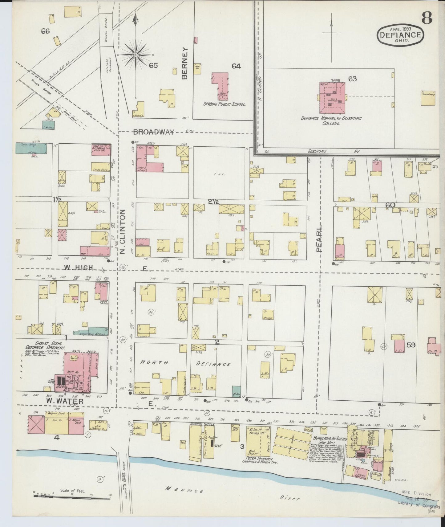 Sanborn Fire Insurance Map from Defiance, Defiance County, Ohio (1893), Sheet #0008 - Complete Map Set gallery image, historic Sanborn map, vintage wall art, Ohio Ohio