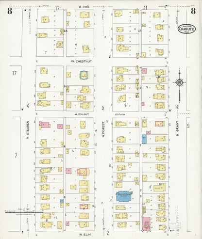 Sanborn Fire Insurance Map from Chanute, Neosho County, Kansas (1924), Sheet #0008 - Complete Map Set gallery image, historic Sanborn map, vintage wall art, Kansas Kansas