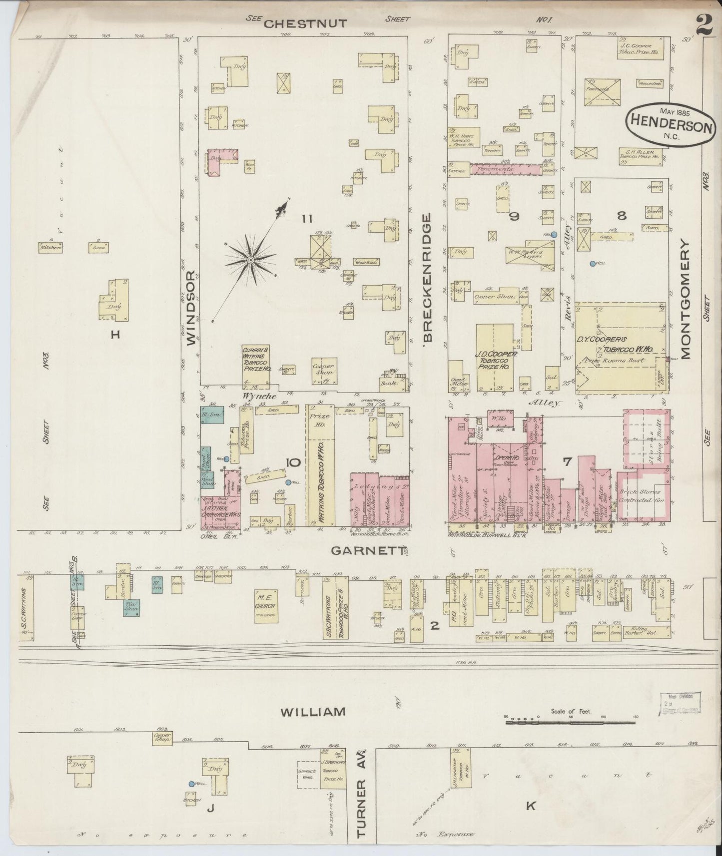 Sanborn Fire Insurance Map from Henderson, Vance County, North Carolina (1885), Sheet #0002 - Historic Sanborn Fire Insurance Map Print, vintage old map wall art, antique decor, genealogy gift, North Carolina North Carolina map