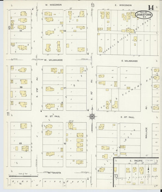 Sanborn Fire Insurance Map from Jamestown, Stutsman County, North Dakota (1913), Sheet #0014 - Historic Sanborn Fire Insurance Map Print, vintage old map wall art, antique decor, genealogy gift, North Dakota North Dakota map