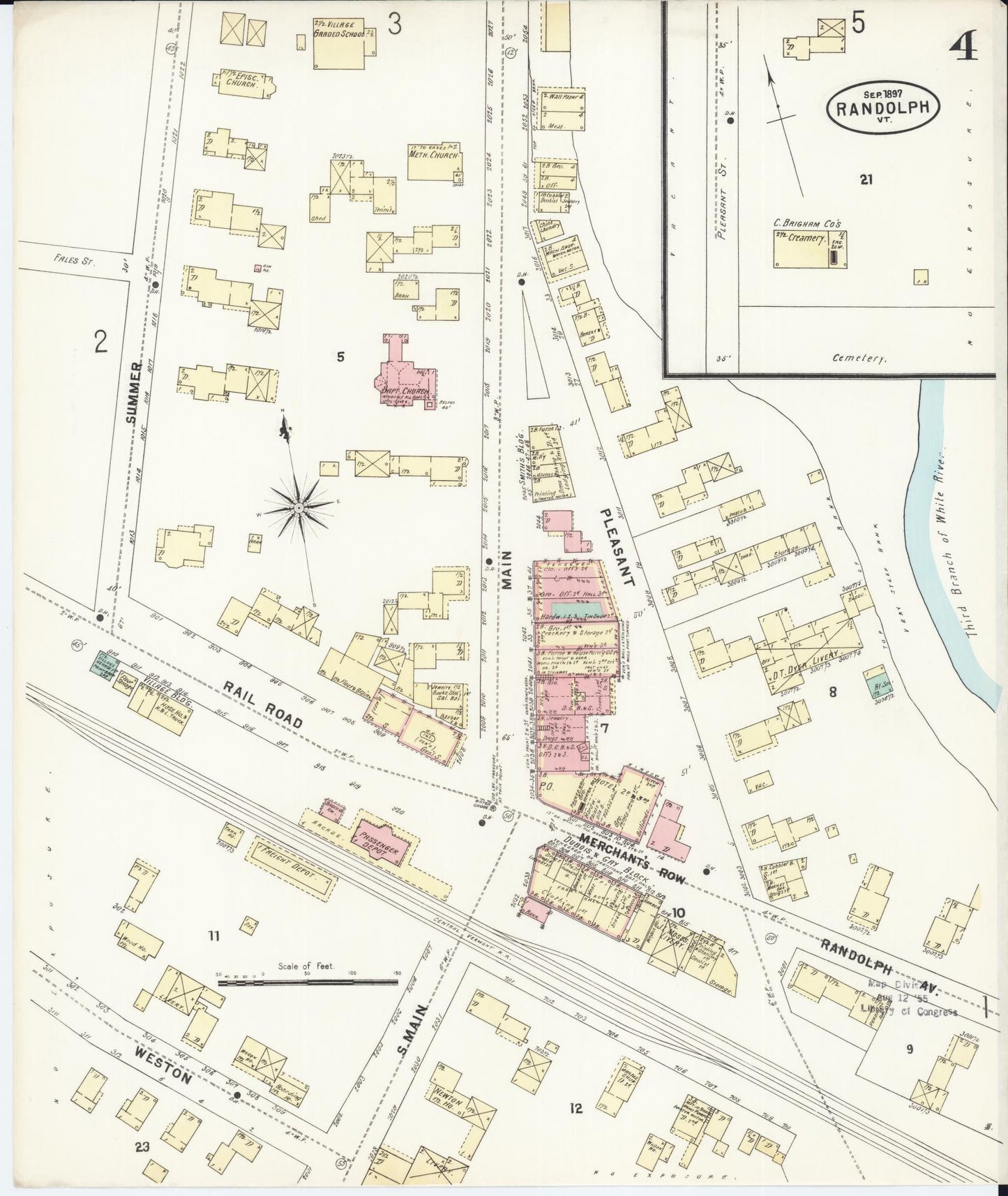 Sanborn Fire Insurance Map from Randolph, Orange County, Vermont (1897), Sheet #0004 - Complete Map Set gallery image, historic Sanborn map, vintage wall art, Vermont Vermont