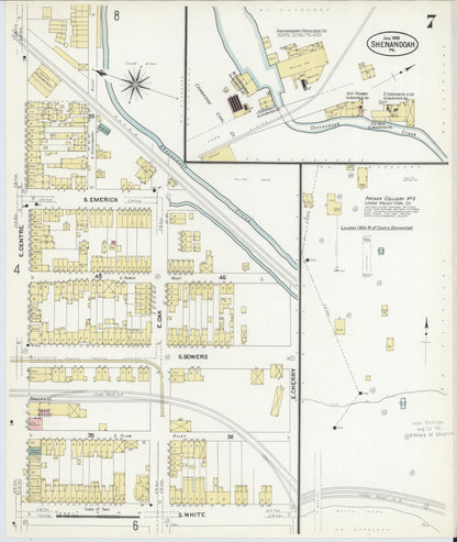 Sanborn Fire Insurance Map from Shenandoah, Schuylkill County, Pennsylvania (1908), Sheet #0007 - Historic Sanborn Fire Insurance Map Print, vintage old map wall art, antique decor, genealogy gift, Pennsylvania Pennsylvania map