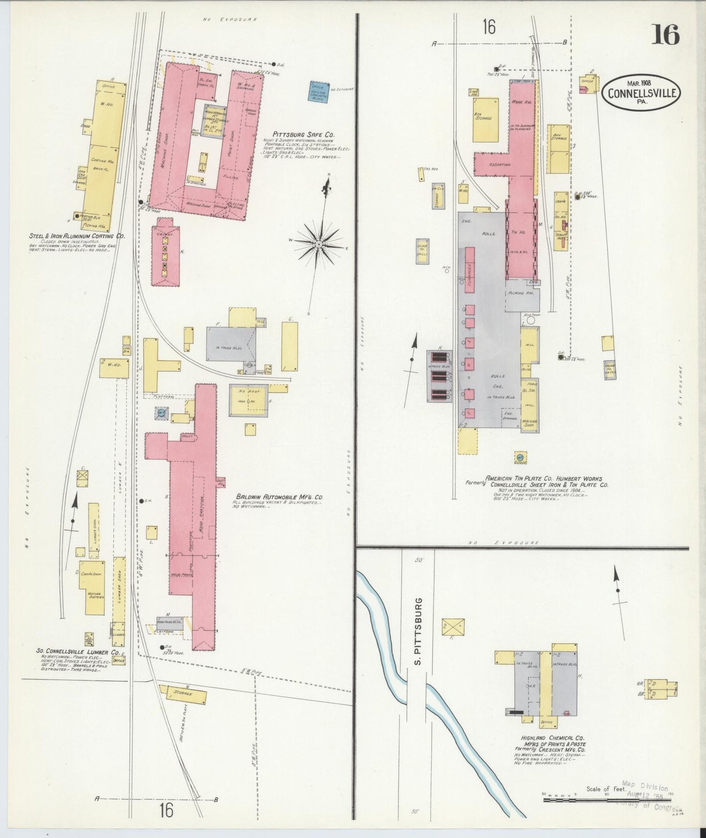 Sanborn Fire Insurance Map from Connellsville, Fayette County, Pennsylvania (1908), Sheet #0016 - Historic Sanborn Fire Insurance Map Print, vintage old map wall art, antique decor, genealogy gift, Pennsylvania Pennsylvania map