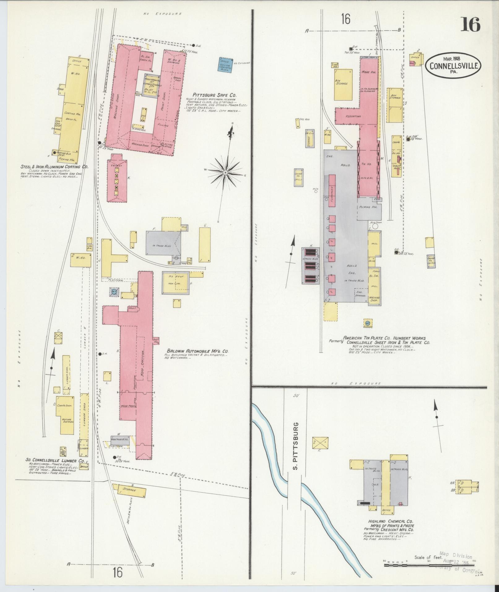 Sanborn Fire Insurance Map from Connellsville, Fayette County, Pennsylvania (1908), Sheet #0016 - Historic Sanborn Fire Insurance Map Print, vintage old map wall art, antique decor, genealogy gift, Pennsylvania Pennsylvania map