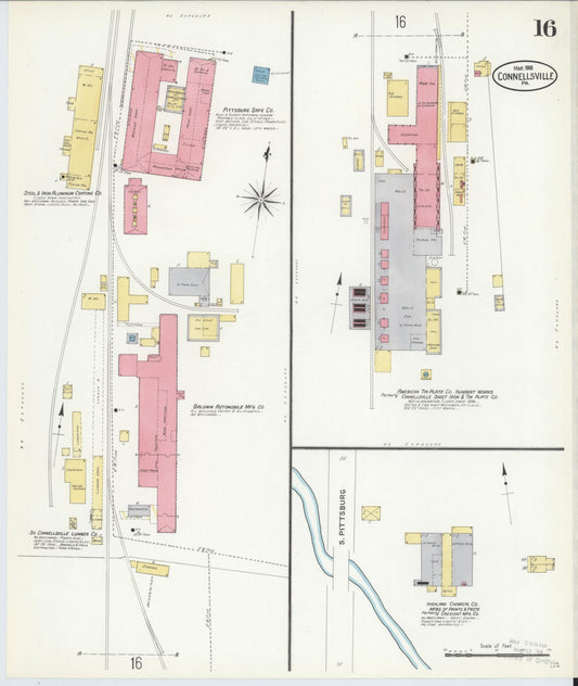 Sanborn Fire Insurance Map from Connellsville, Fayette County, Pennsylvania (1908), Sheet #0016 - Historic Sanborn Fire Insurance Map Print, vintage old map wall art, antique decor, genealogy gift, Pennsylvania Pennsylvania map