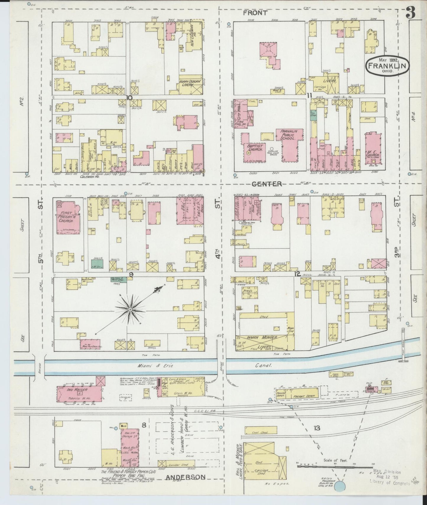 Sanborn Fire Insurance Map from Franklin, Warren County, Ohio (1892), Sheet #0003 - Historic Sanborn Fire Insurance Map Print, vintage old map wall art, antique decor, genealogy gift, Ohio Ohio map