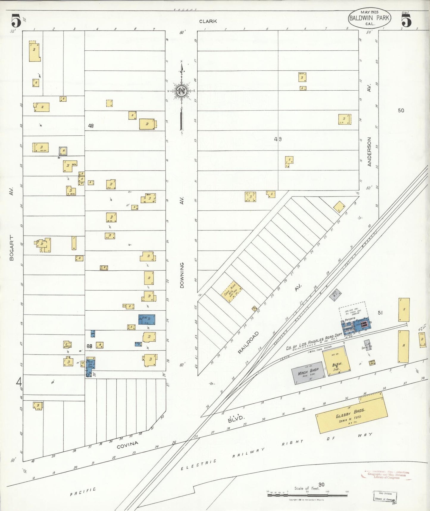 Sanborn Fire Insurance Map from Baldwin Park, Los Angeles County, California (1925), Sheet #0005 - Historic Sanborn Fire Insurance Map Print, vintage old map wall art, antique decor, genealogy gift, California California map