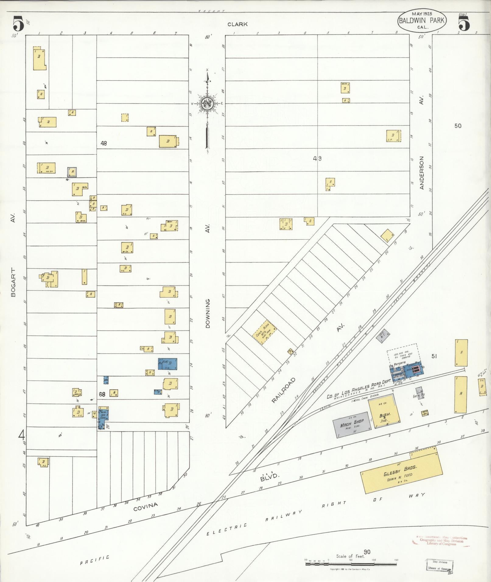 Sanborn Fire Insurance Map from Baldwin Park, Los Angeles County, California (1925), Sheet #0005 - Historic Sanborn Fire Insurance Map Print, vintage old map wall art, antique decor, genealogy gift, California California map