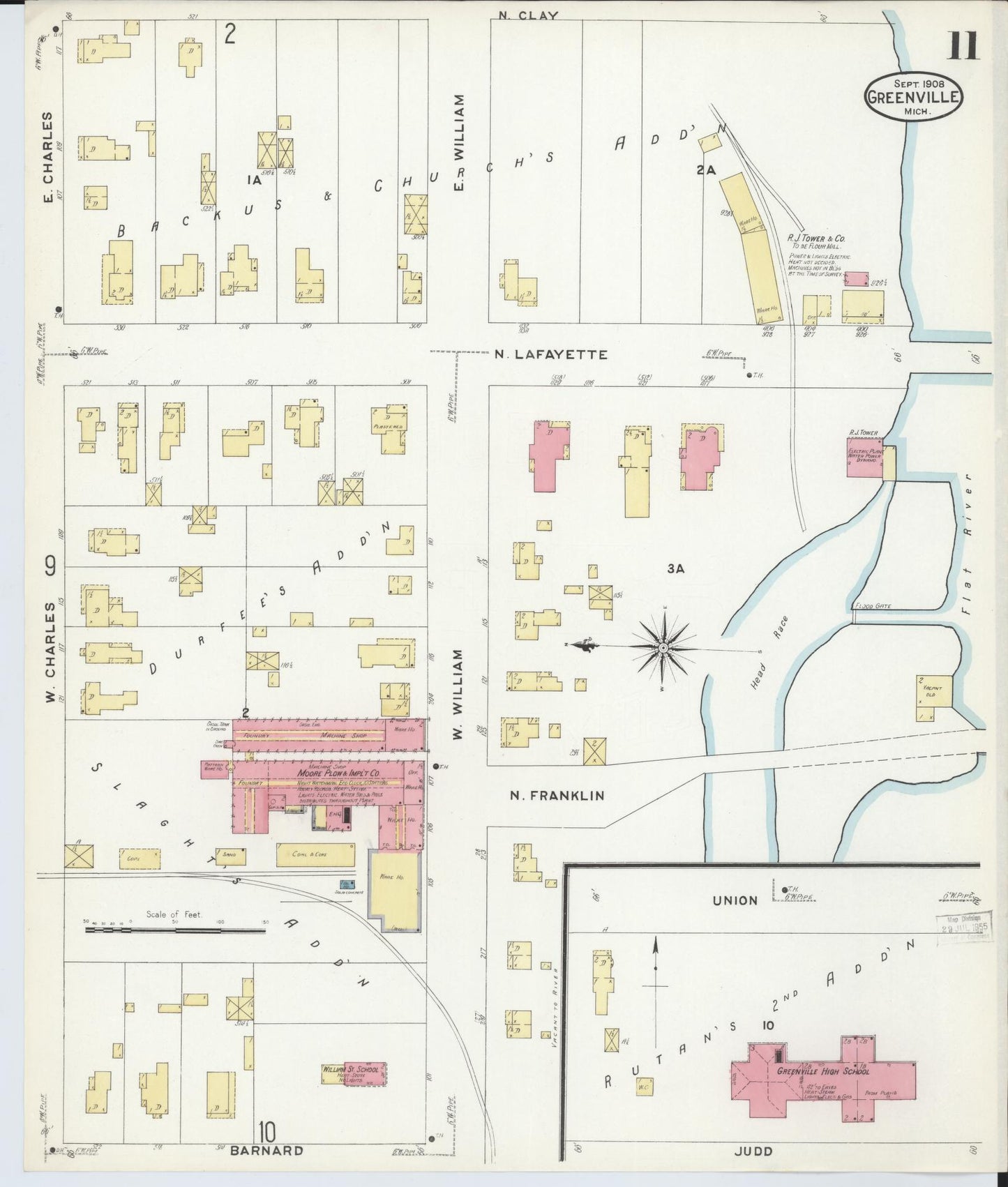 Sanborn Fire Insurance Map from Greenville, Montcalm County, Michigan (1908), Sheet #0011 - Complete Map Set gallery image, historic Sanborn map, vintage wall art, Michigan Michigan