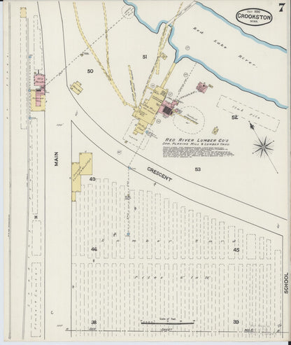 Sanborn Fire Insurance Map from Crookston, Polk County, Minnesota (1890), Sheet #0007 - Complete Map Set gallery image, historic Sanborn map, vintage wall art, Minnesota Minnesota