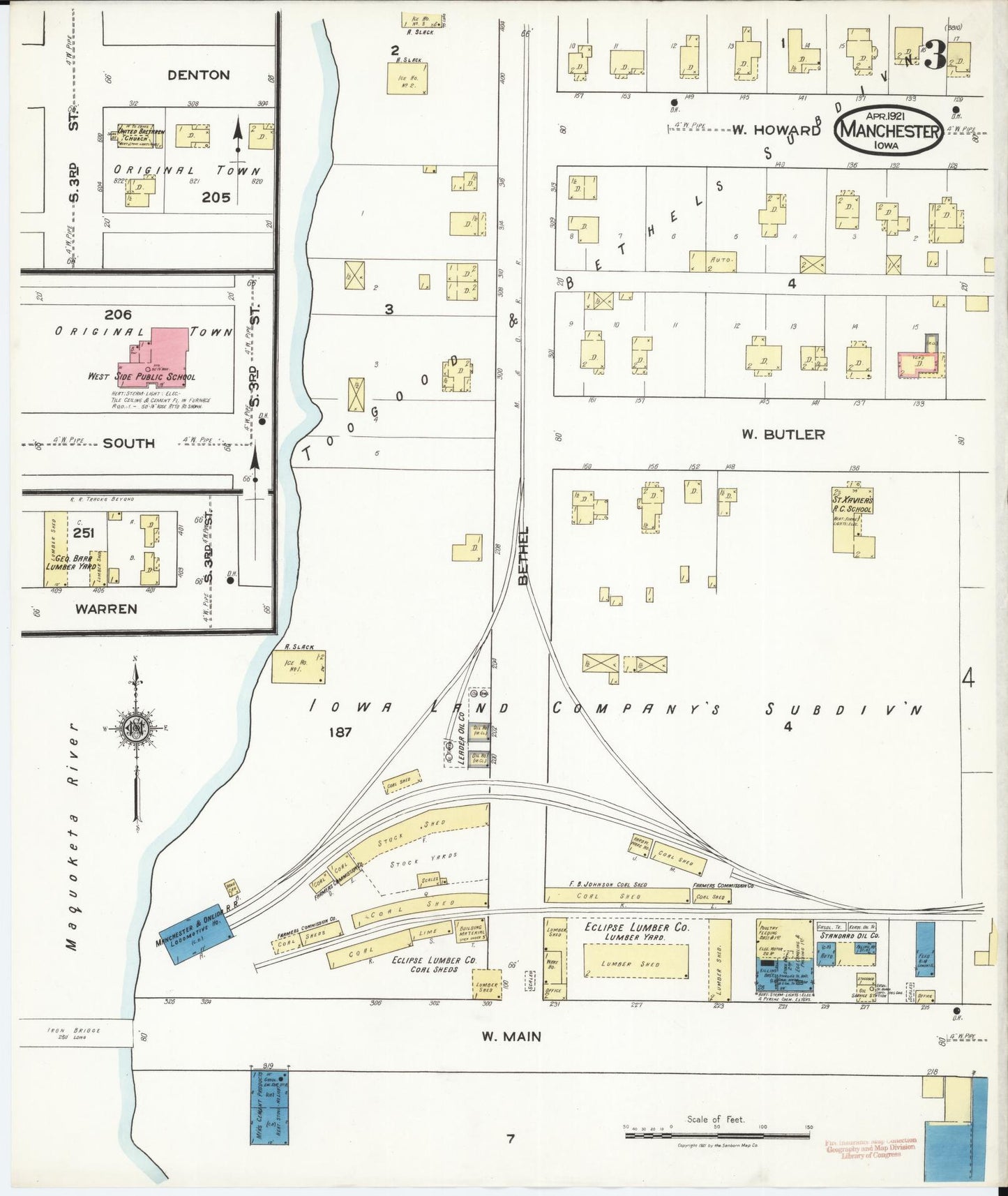 Sanborn Fire Insurance Map from Manchester, Delaware County, Iowa (1921), Sheet #0003 - Complete Map Set gallery image, historic Sanborn map, vintage wall art, Manchester Delaware