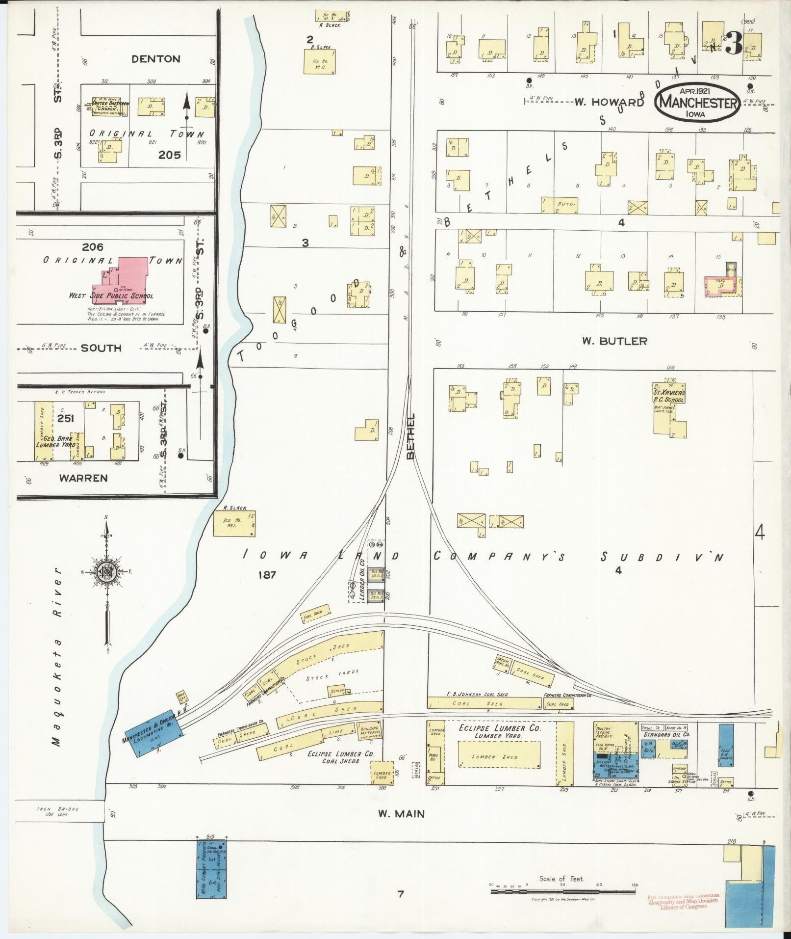 Sanborn Fire Insurance Map from Manchester, Delaware County, Iowa (1921), Sheet #0003 - Complete Map Set gallery image, historic Sanborn map, vintage wall art, Manchester Delaware