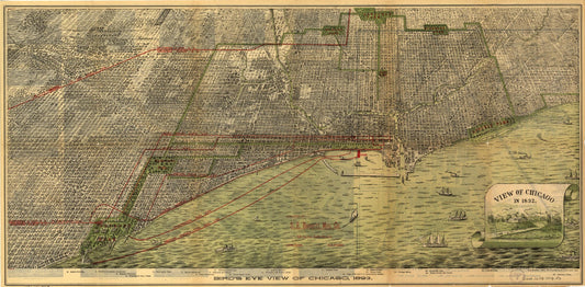 Bird's eye view of Chicago, 1893. (1893) – Historic Bird’s-Eye View Panorama Print