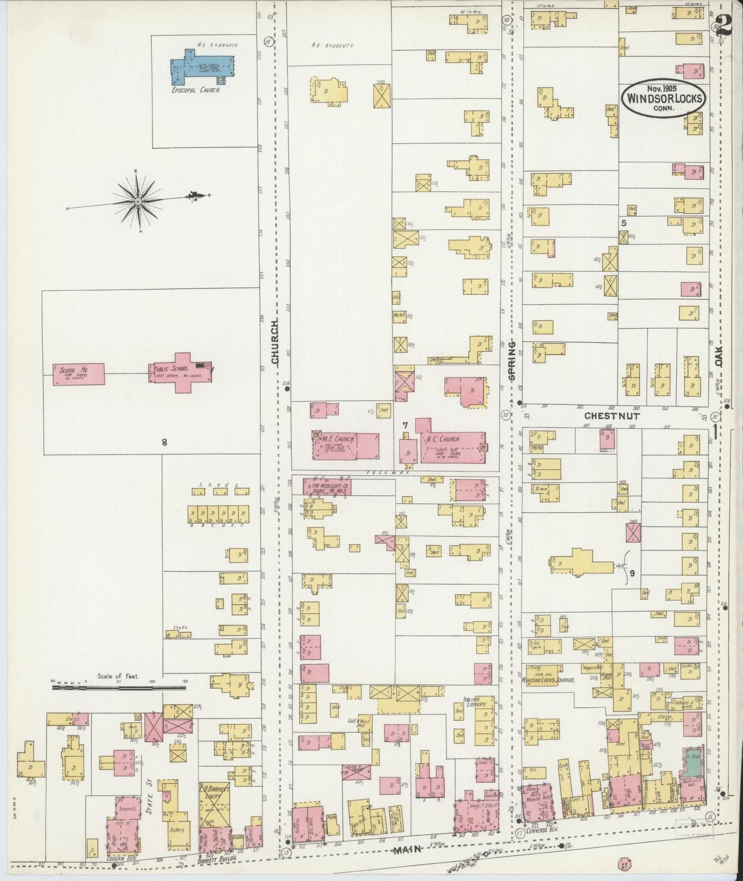 Sanborn Fire Insurance Map from Windsor Locks, Hartford County, Connecticut (1905), Sheet #0002 - Complete Map Set gallery image, historic Sanborn map, vintage wall art, Connecticut Connecticut