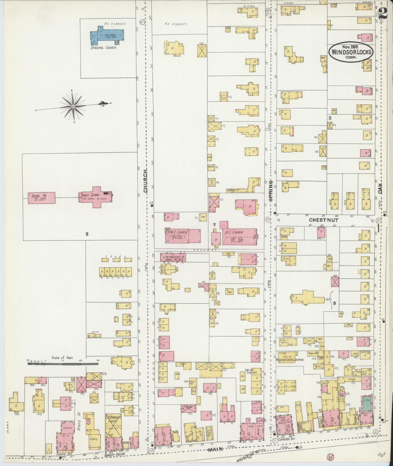 Sanborn Fire Insurance Map from Windsor Locks, Hartford County, Connecticut (1905), Sheet #0002 - Complete Map Set gallery image, historic Sanborn map, vintage wall art, Connecticut Connecticut