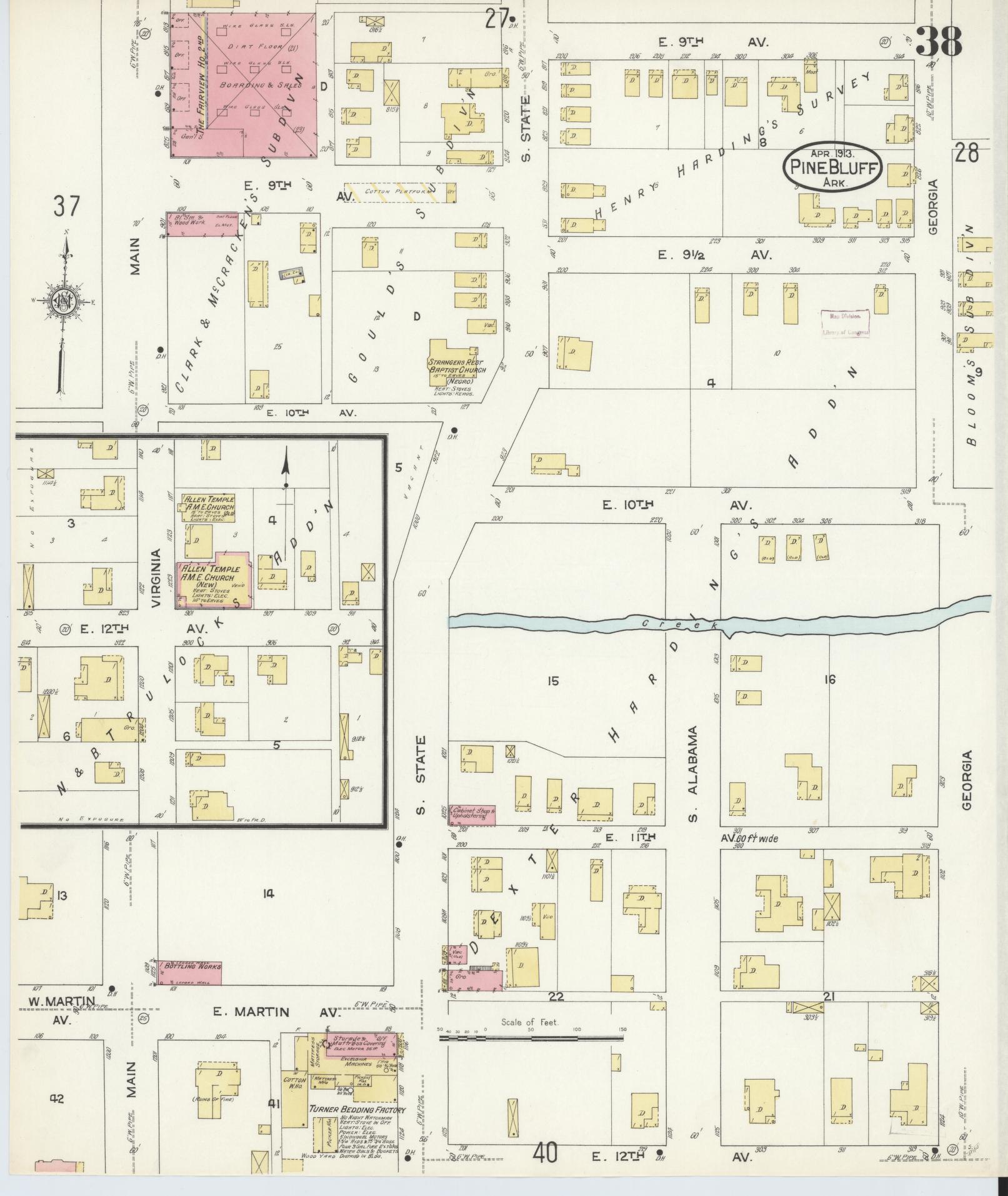 Sanborn Fire Insurance Map from Pine Bluff, Jefferson County, Arkansas (1913), Sheet #0038 - Historic Sanborn Fire Insurance Map Print, vintage old map wall art, antique decor, genealogy gift, Arkansas Arkansas map
