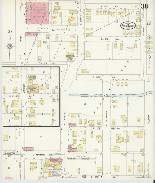 Sanborn Fire Insurance Map from Pine Bluff, Jefferson County, Arkansas (1913), Sheet #0038 - Historic Sanborn Fire Insurance Map Print, vintage old map wall art, antique decor, genealogy gift, Arkansas Arkansas map