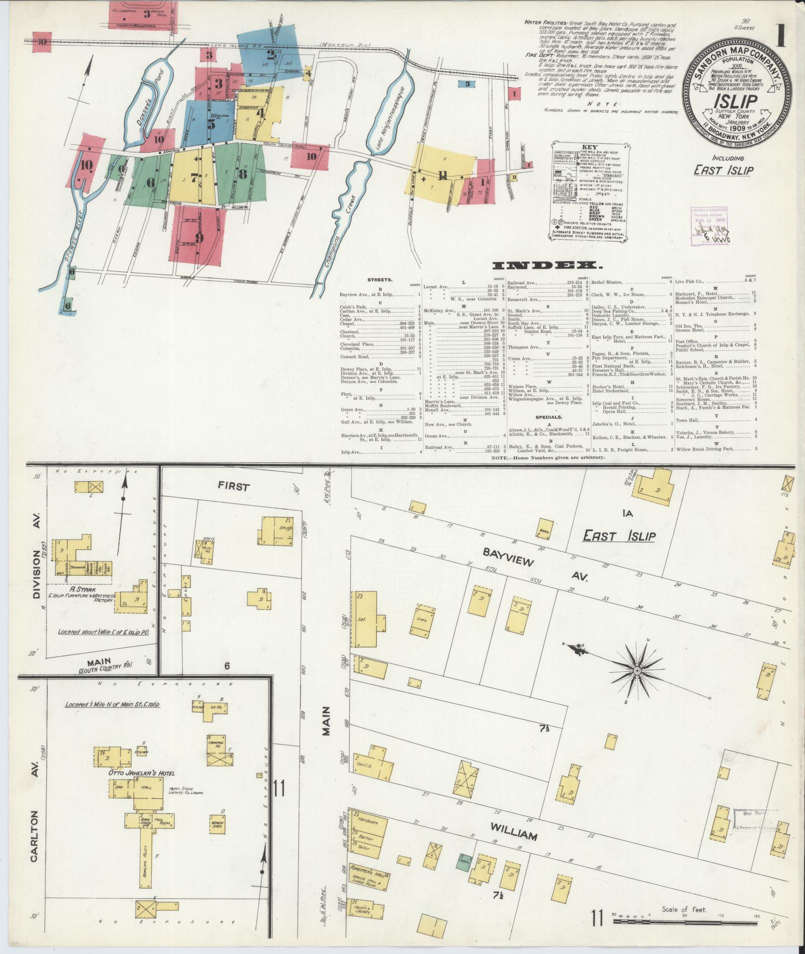 Sanborn Fire Insurance Map from Islip, Suffolk County, New York. (1909) – Historic Sanborn Fire Insurance Map Print