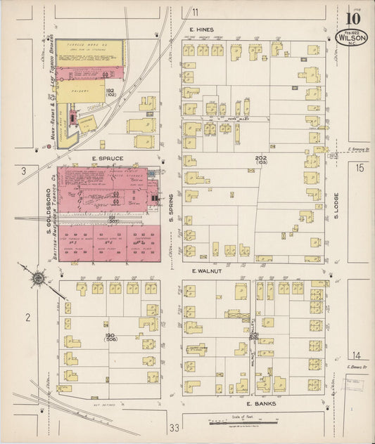 Sanborn Fire Insurance Map from Wilson, Wilson County, North Carolina (1922), Sheet #0010 - Historic Sanborn Fire Insurance Map Print, vintage old map wall art, antique decor, genealogy gift, North Carolina North Carolina map