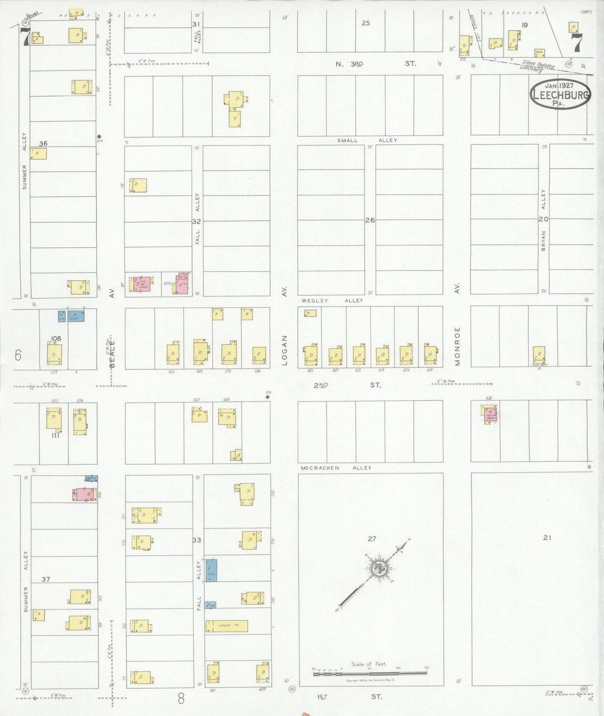 Sanborn Fire Insurance Map from Leechburg, Armstrong County, Pennsylvania (1927), Sheet #0007 - Complete Map Set gallery image, historic Sanborn map, vintage wall art, Pennsylvania Pennsylvania
