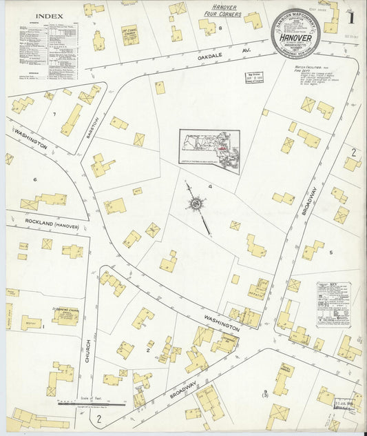 Sanborn Fire Insurance Map from Hanover, Plymouth County, Massachusetts (1917), Sheet #0001 - Historic Sanborn Fire Insurance Map Print, vintage old map wall art, antique decor, genealogy gift, Massachusetts Massachusetts map