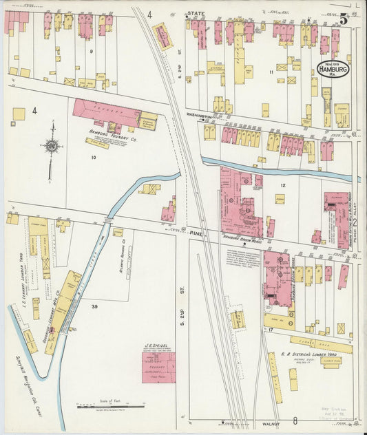 Sanborn Fire Insurance Map from Hamburg, Berks County, Pennsylvania (1919), Sheet #0005 - Historic Sanborn Fire Insurance Map Print, vintage old map wall art, antique decor, genealogy gift, Pennsylvania Pennsylvania map