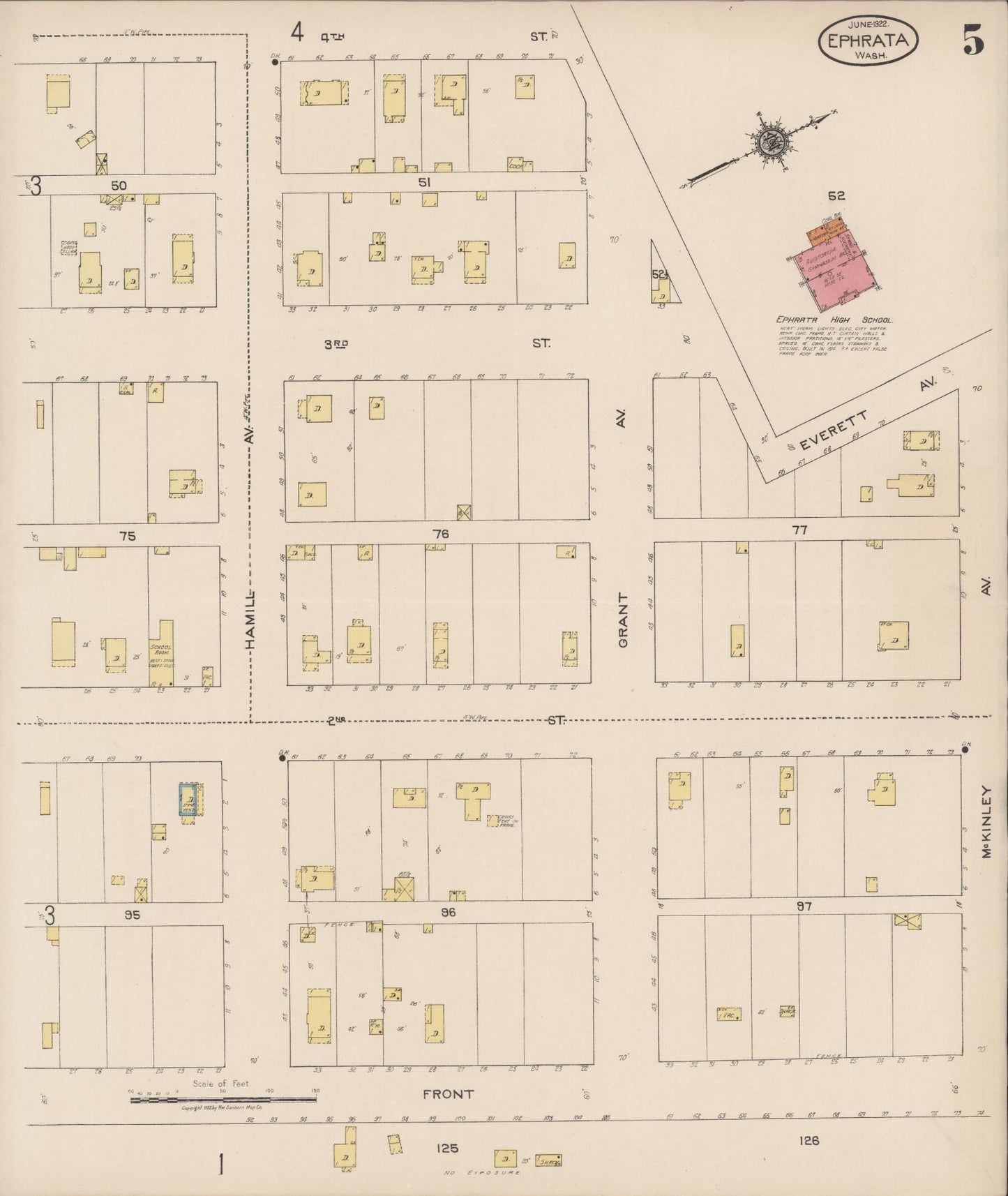 Sanborn Fire Insurance Map from Ephrata, Grant County, Washington (1922), Sheet #0005 - Complete Map Set gallery image, historic Sanborn map, vintage wall art, Washington Washington
