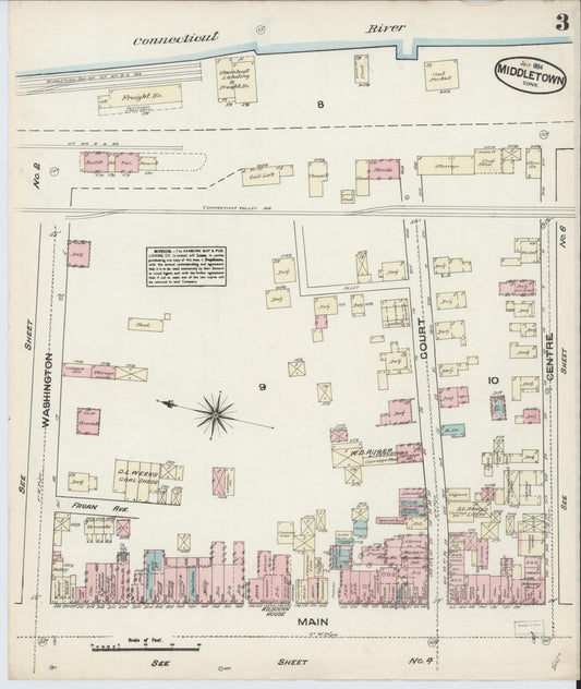 Sanborn Fire Insurance Map from Middletown, Middlesex County, Connecticut (1884), Sheet #0002 - Historic Sanborn Fire Insurance Map Print, vintage old map wall art, antique decor, genealogy gift, Connecticut Connecticut map