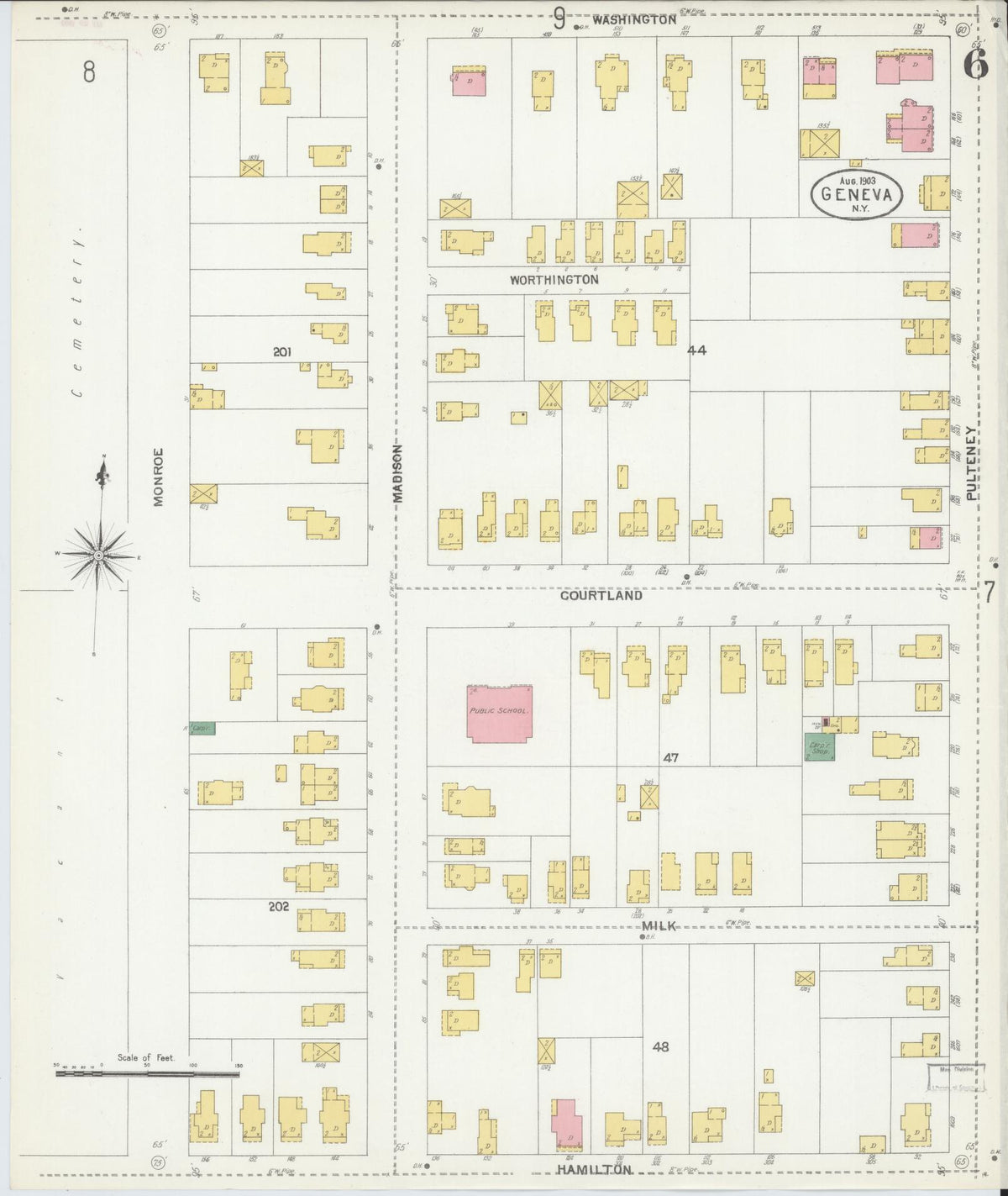 Sanborn Fire Insurance Map from Geneva, Ontario County, New York (1903), Sheet #0006 - Historic Sanborn Fire Insurance Map Print, vintage old map wall art, antique decor, genealogy gift, New York New York map