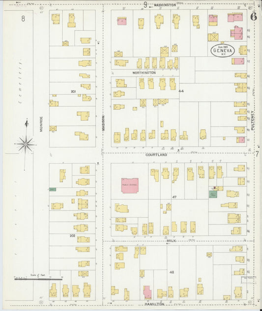 Sanborn Fire Insurance Map from Geneva, Ontario County, New York (1903), Sheet #0006 - Historic Sanborn Fire Insurance Map Print, vintage old map wall art, antique decor, genealogy gift, New York New York map
