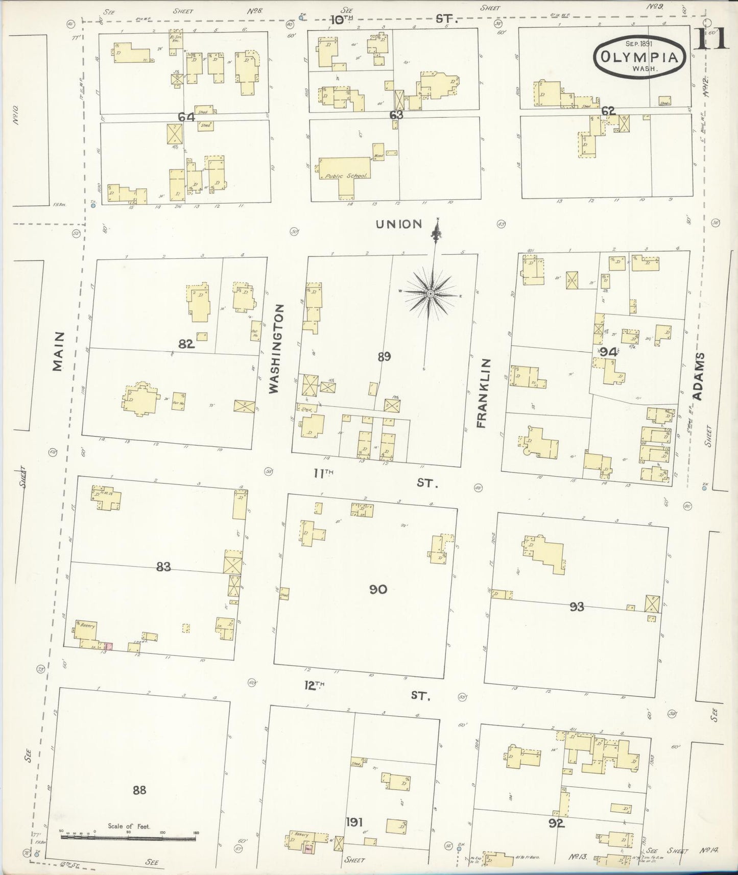 Sanborn Fire Insurance Map from Olympia, Thurston County, Washington (1891), Sheet #0011 - Complete Map Set gallery image, historic Sanborn map, vintage wall art, Washington Washington