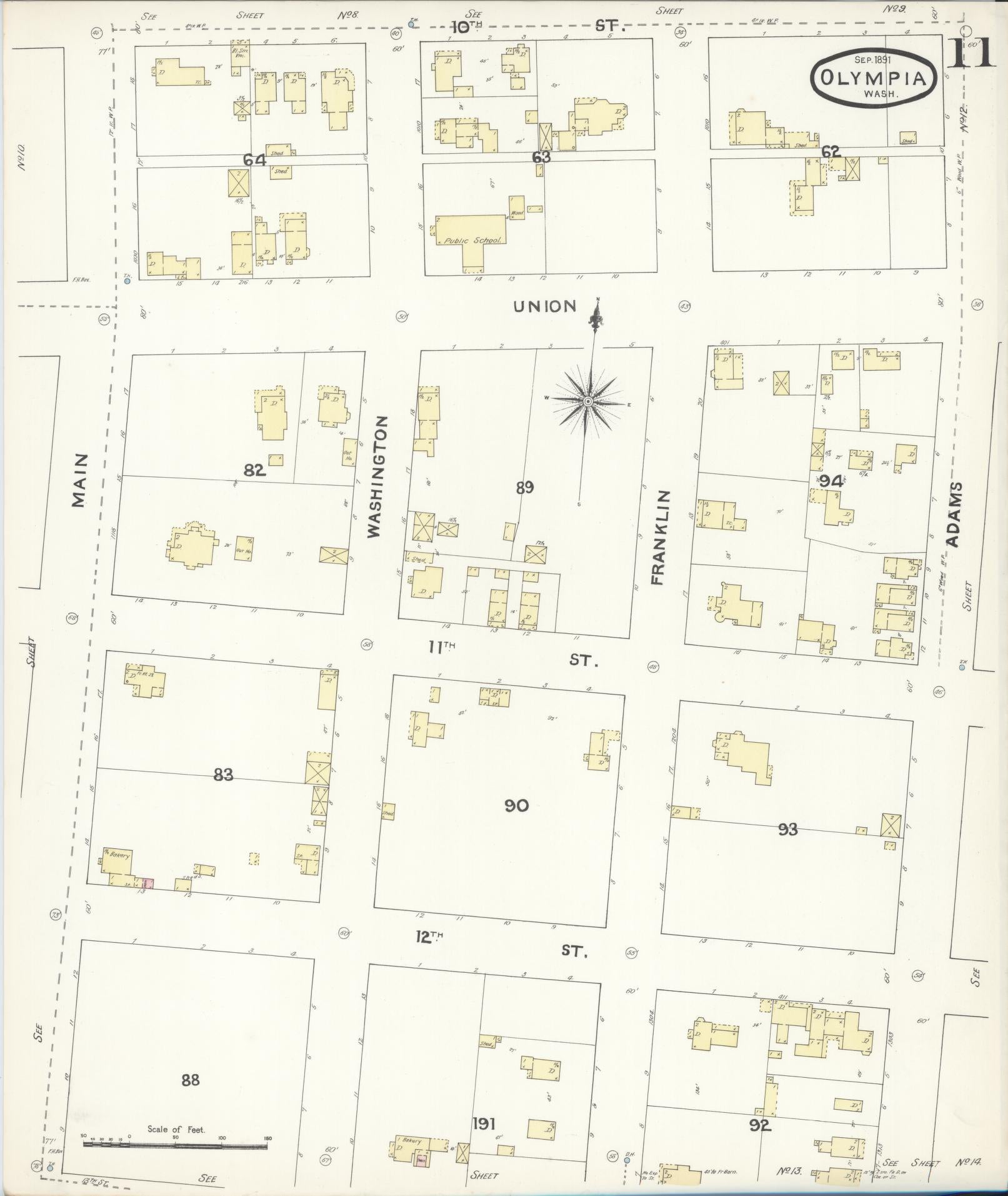 Sanborn Fire Insurance Map from Olympia, Thurston County, Washington (1891), Sheet #0011 - Complete Map Set gallery image, historic Sanborn map, vintage wall art, Washington Washington