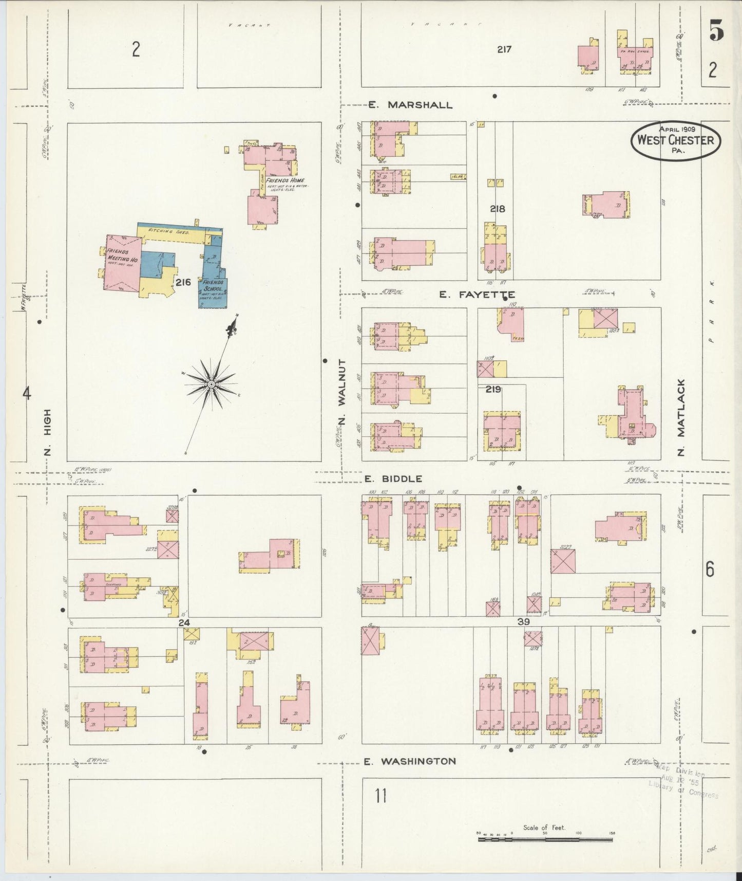 Sanborn Fire Insurance Map from West Chester, Chester County, Pennsylvania (1909), Sheet #0005 - Complete Map Set gallery image, historic Sanborn map, vintage wall art, Pennsylvania Pennsylvania