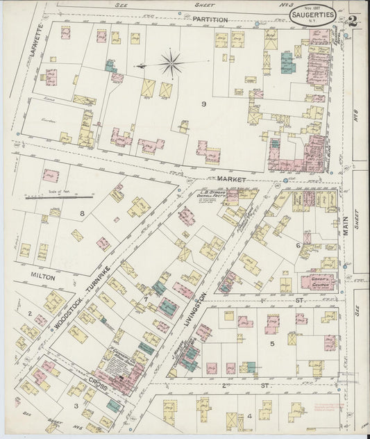 Sanborn Fire Insurance Map from Saugerties, Ulster County, New York (1887), Sheet #0002 - Historic Sanborn Fire Insurance Map Print, vintage old map wall art, antique decor, genealogy gift, New York New York map