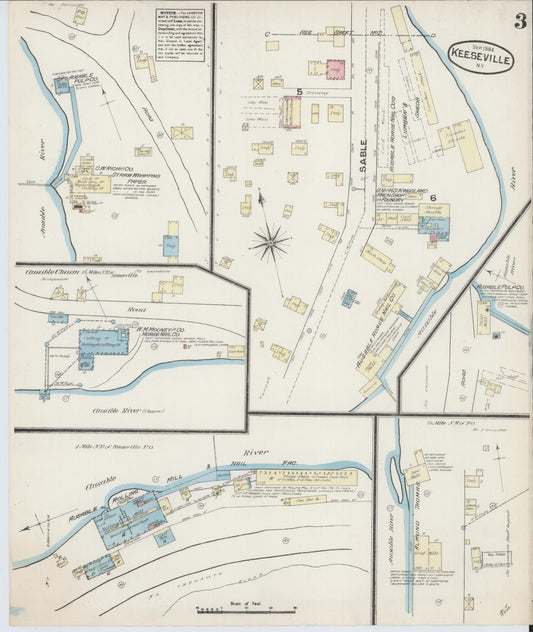 Sanborn Fire Insurance Map from Keeseville, Essex County, New York (1884), Sheet #0003 - Historic Sanborn Fire Insurance Map Print, vintage old map wall art, antique decor, genealogy gift, New York New York map
