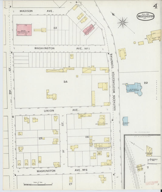 Sanborn Fire Insurance Map from Westchester, Westchester County, New York (1893), Sheet #0004 - Historic Sanborn Fire Insurance Map Print, vintage old map wall art, antique decor, genealogy gift, New York New York map
